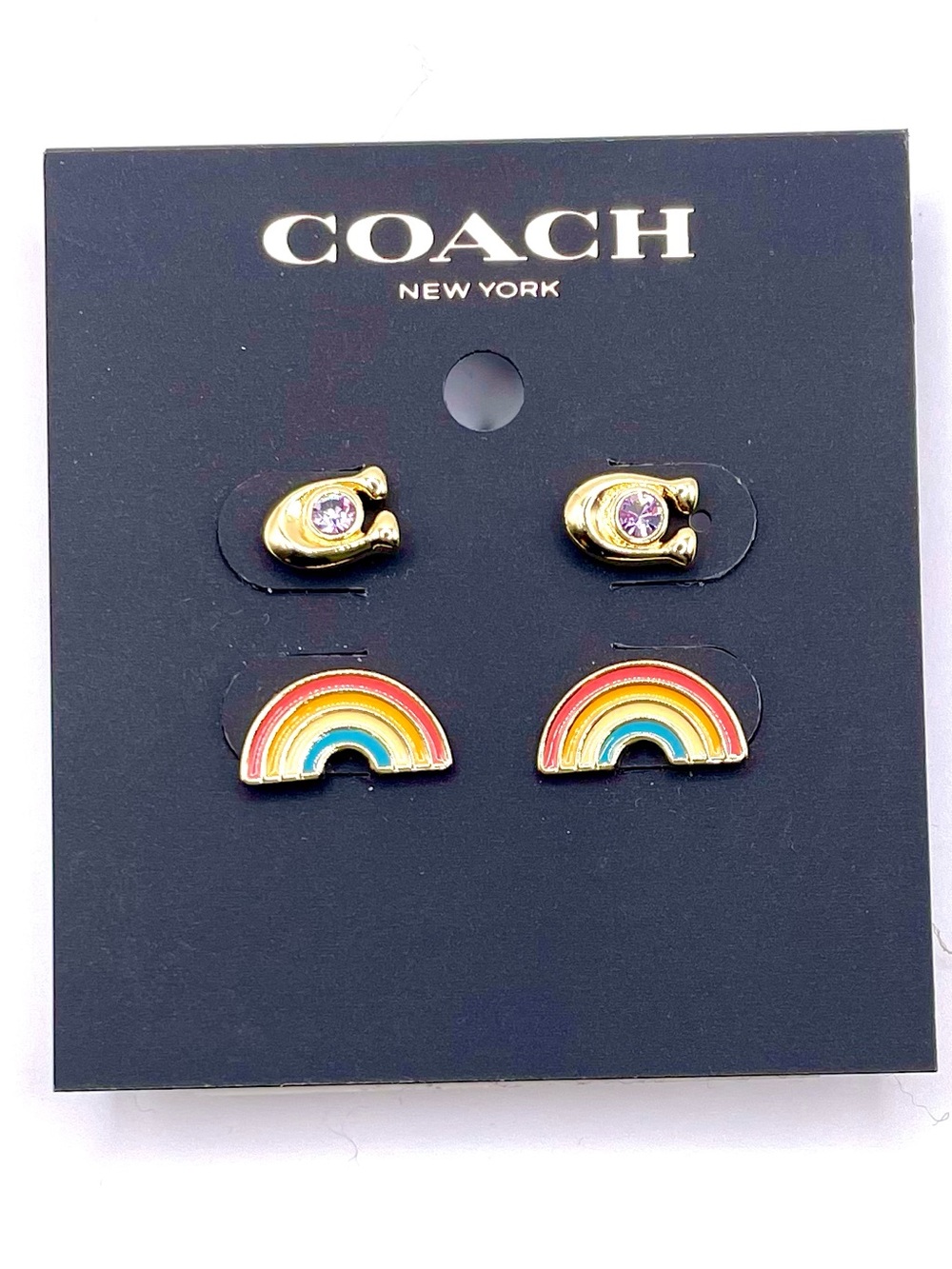 COACH Rainbow & Gold Crystal Stud Set - Multicolor
